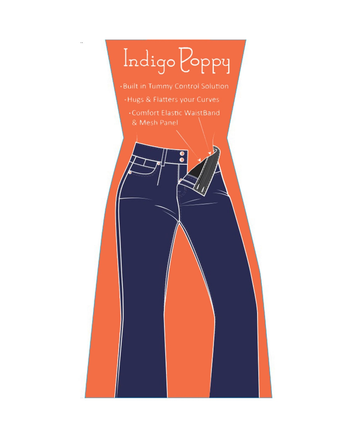 Women's Dark Wash Tummy Control Bootcut with Front Pocket Seam detail Jeans - Dark wash