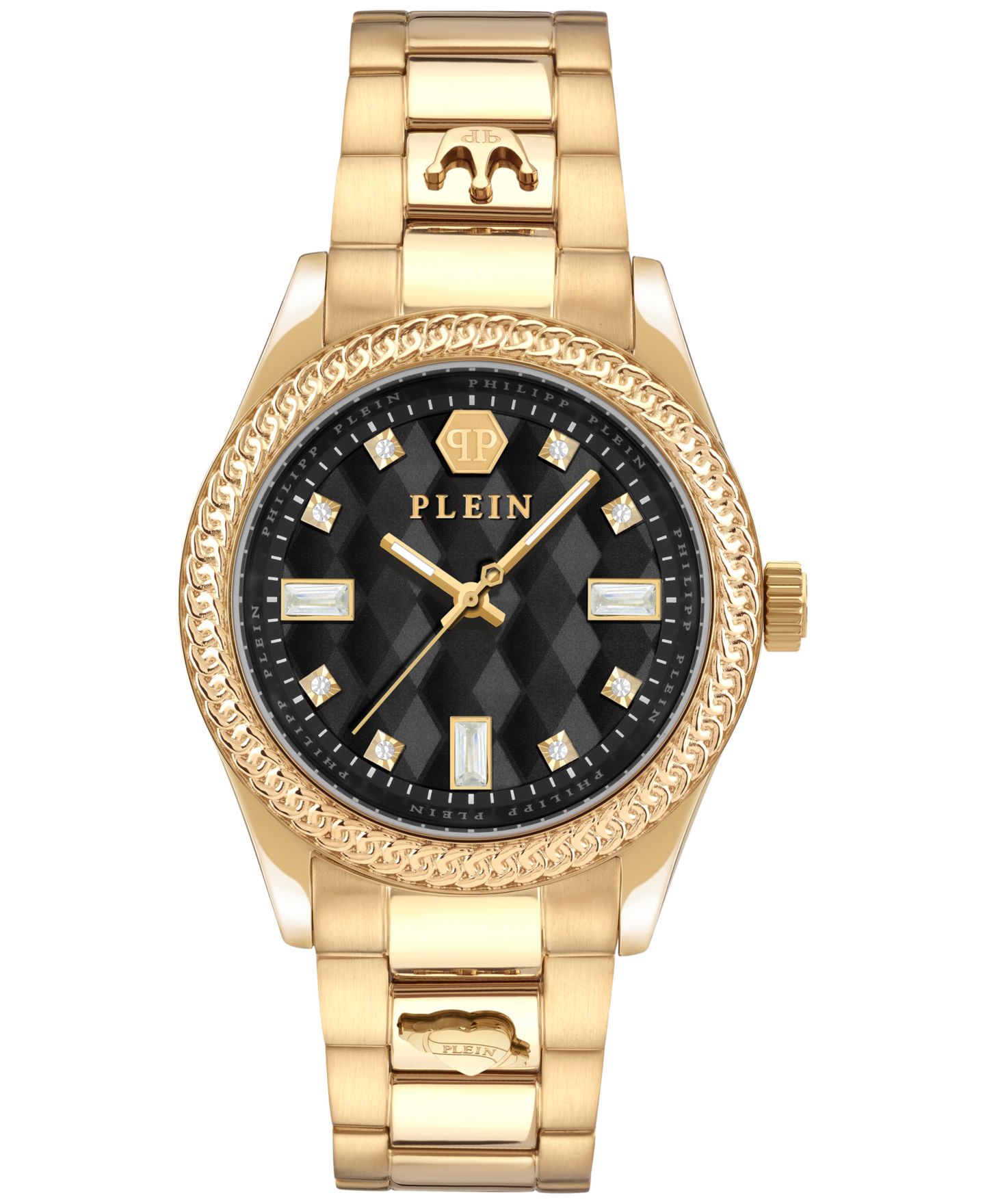 Женские часы Philipp Plein Queen Crystal Gold Ion Plated Stainless Steel Bracelet Watch 38mm — фото 1