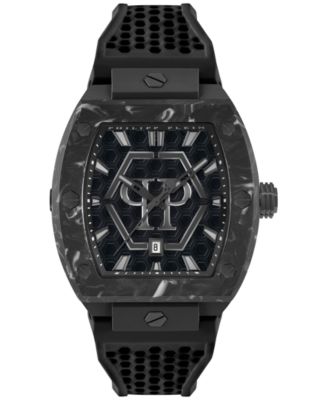 Philipp Plein - Men's Hexagon Phantom Black Silicone Strap Watch 44x56mm