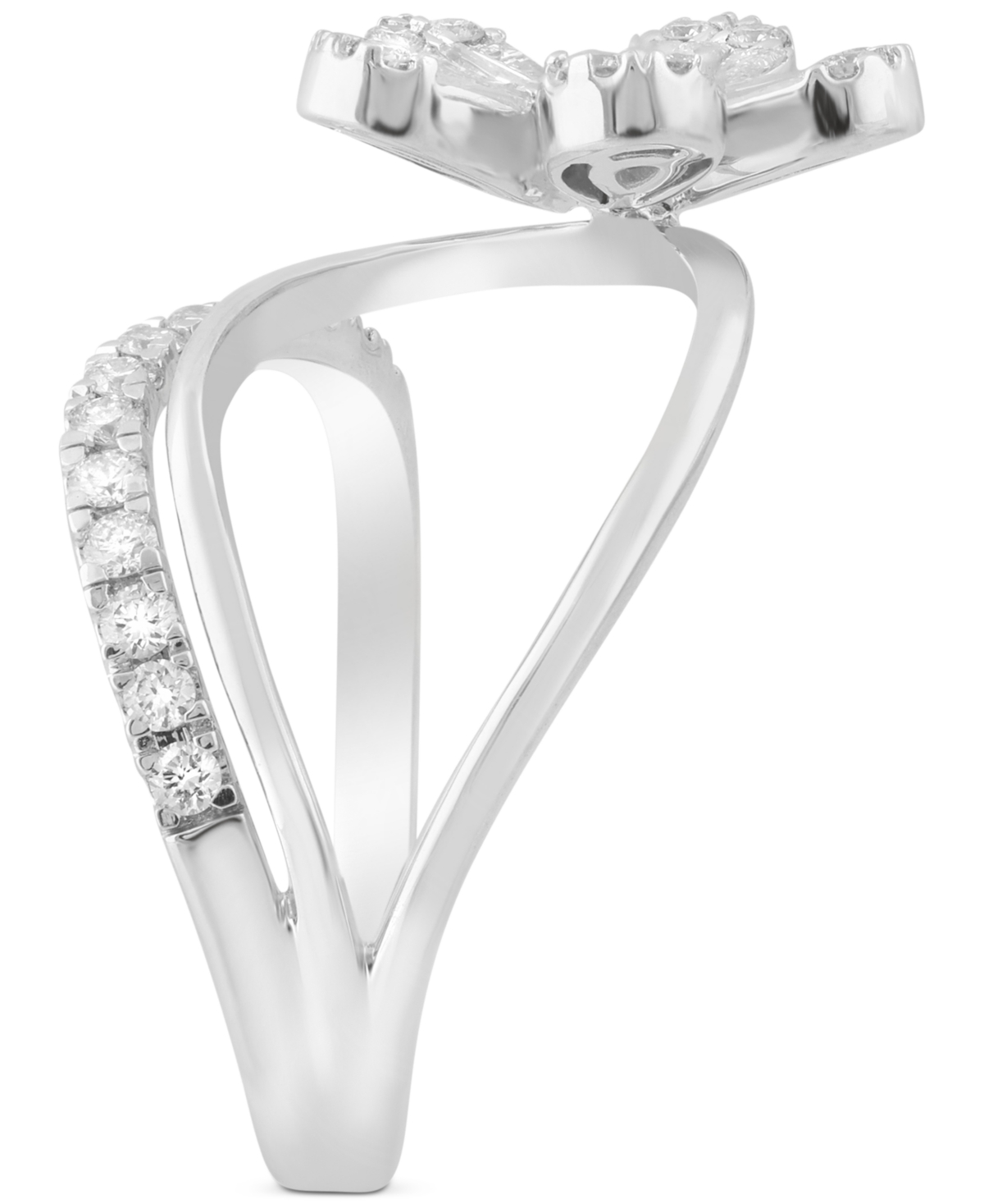 Macy's Diamond Round & Baguette Flower Statement Ring (1 Ct. T.w.) In 14k White Gold In White Gold