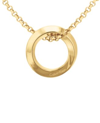 Gold-Tone Stainless Steel Twist Ring Pendant Necklace, 16" + 2" extender