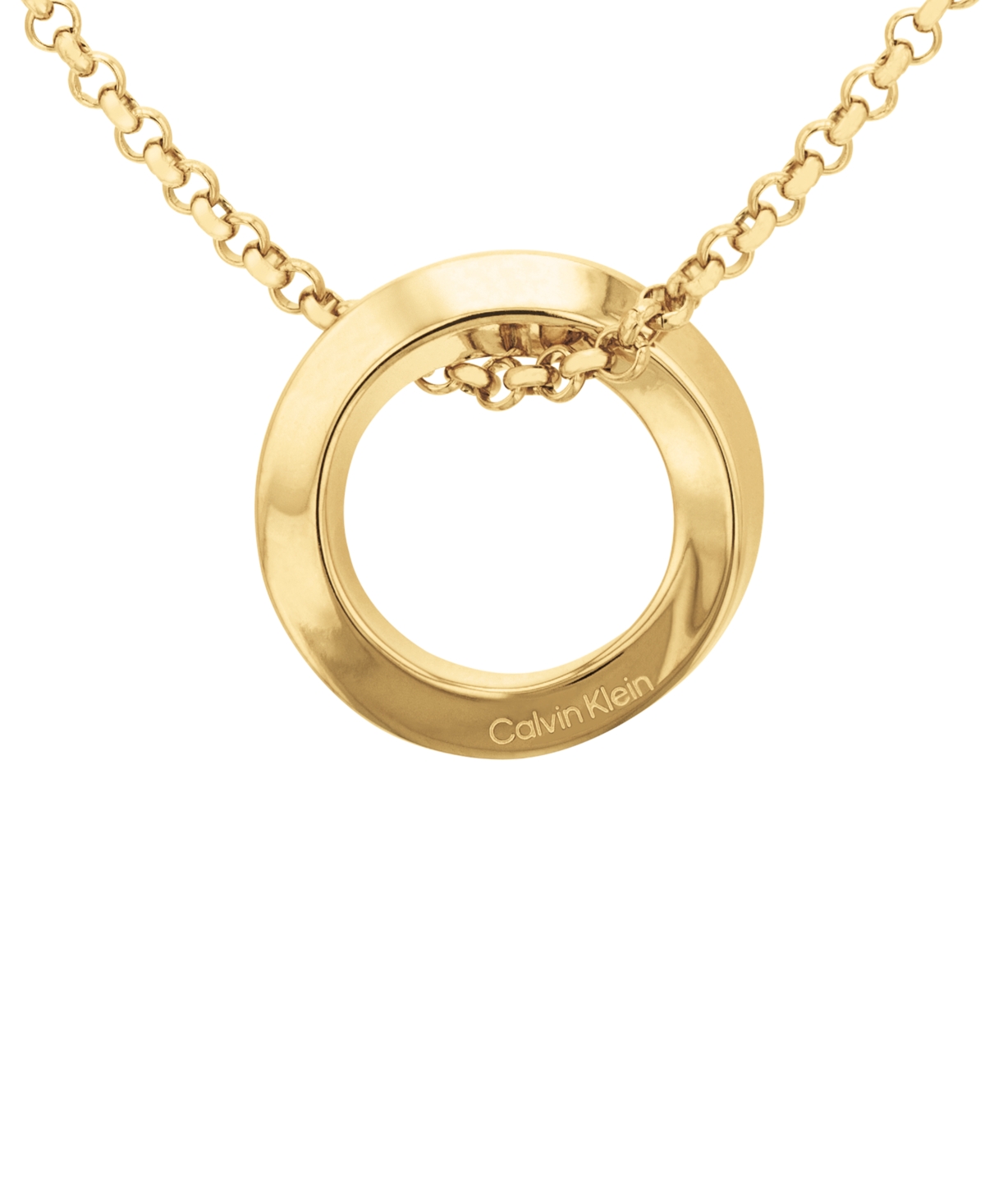 Calvin Klein Gold-tone Stainless Steel Twist Ring Pendant Necklace, 16" + 2" Extender In Gold