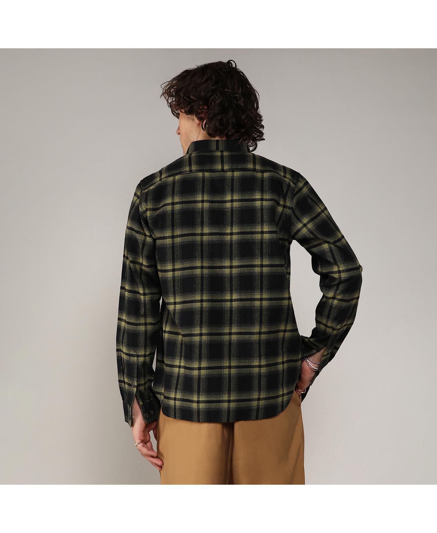 Men's Midnight Black & Sage Green Brushed Buffalo Check Shirt