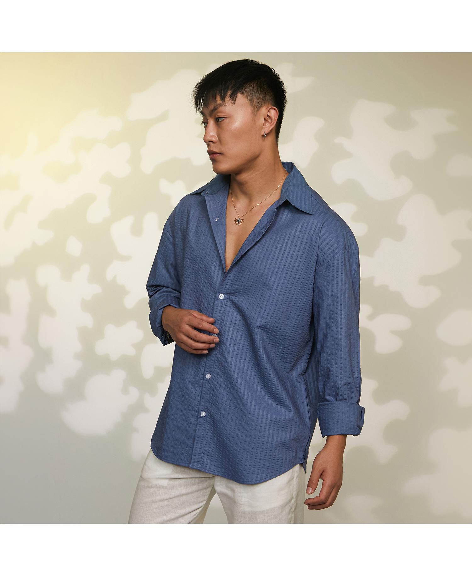 Men's Lapis Blue Candy-Textured Shirt