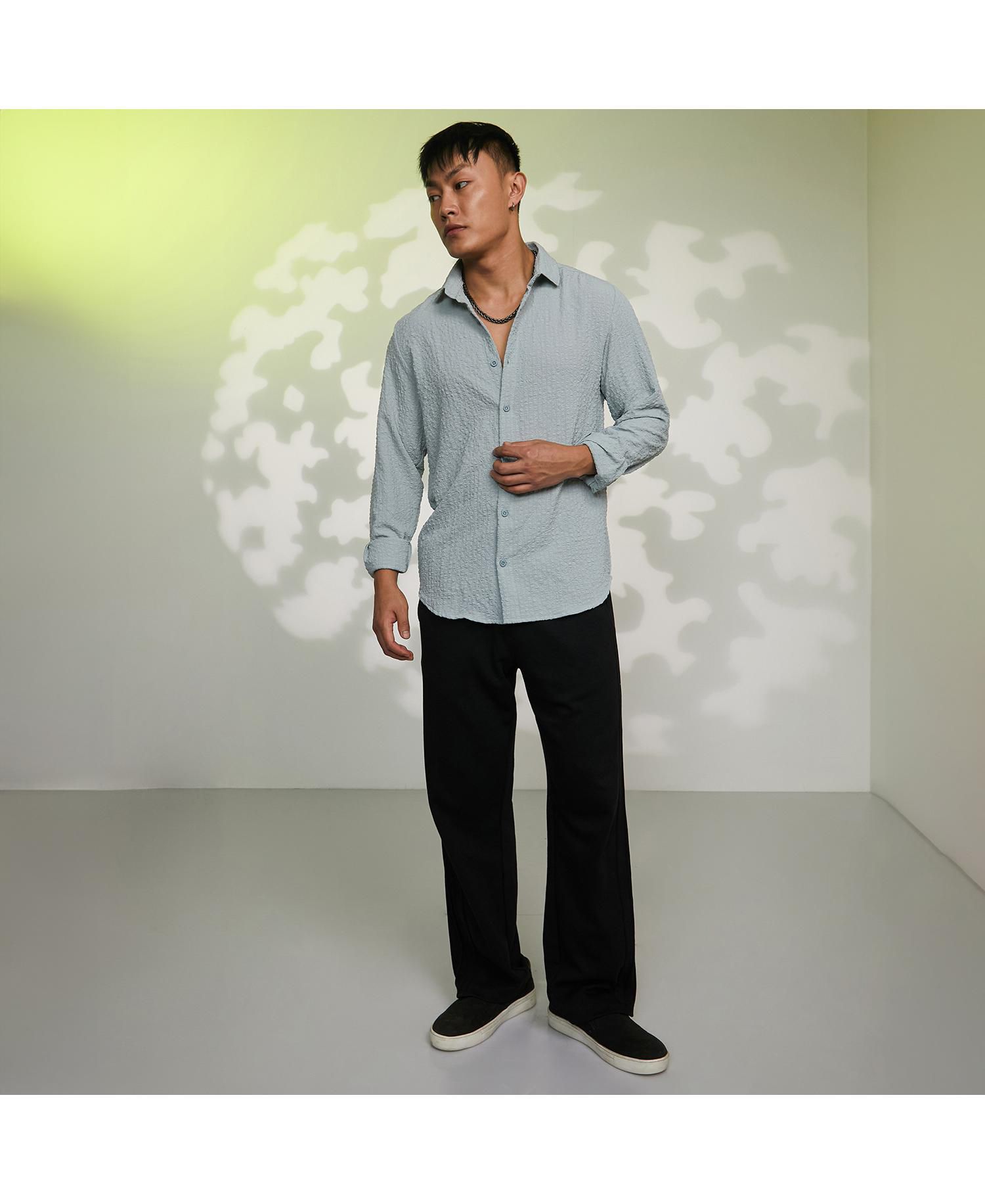 Men's Icy Blue Cubic-Seersucker Shirt