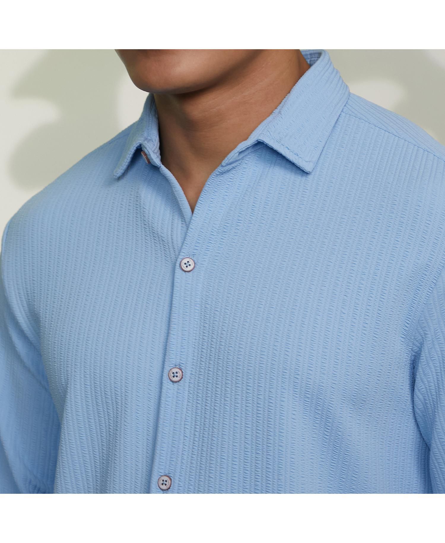 Men's Baby Blue Stripe-Creased Shirt