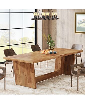 70.87-Inch Wood Dining Room Table for 6-8 People, Rectangular Farmhouse Kitchen Table with Solid Pedestal, Rustic Long Dinner Table