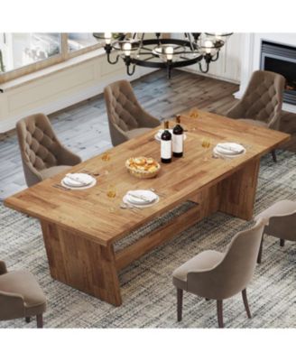 70.87-Inch Wood Dining Room Table for 6-8 People, Rectangular Farmhouse Kitchen Table with Solid Pedestal, Rustic Long Dinner Table