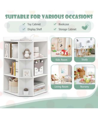 20" MDF Wood 3-Tier Kids Corner Toy Storage Cabinet 9 Cubbies + USB Ports & Outlets Multi-Functional Organizer for Playroom