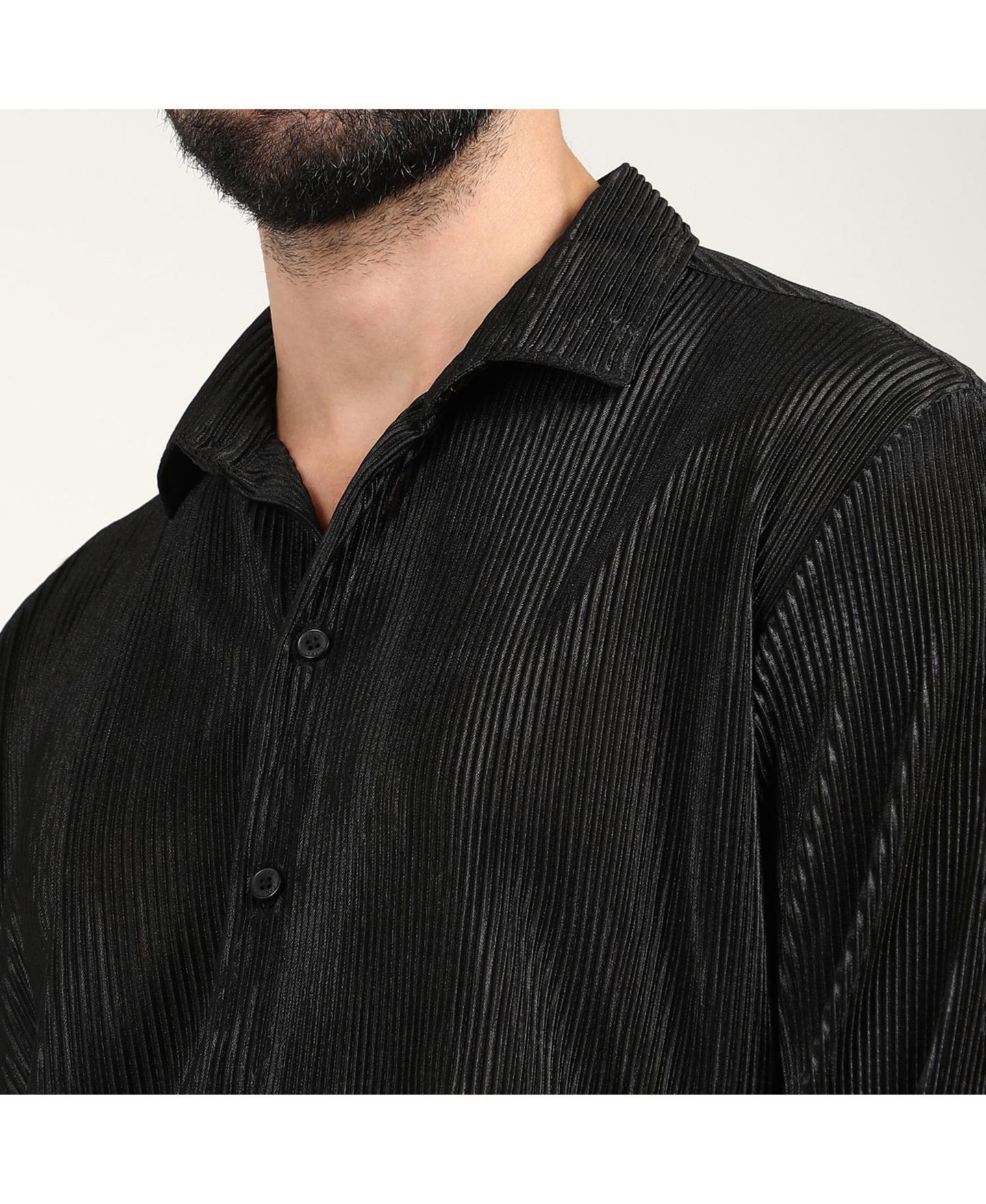 Мужская рубашка Campus Sutra Midnight Black Pleat-Creased, цвет: Чёрный — фото 2