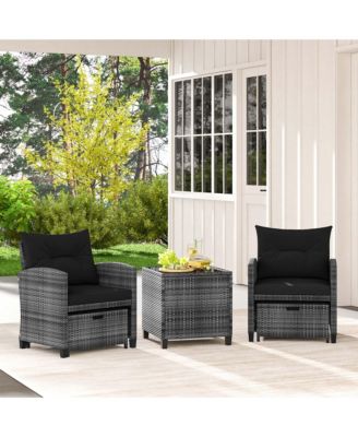 5 Piece Patio Rattan Furniture with 2 Ottomans & Coffee Table