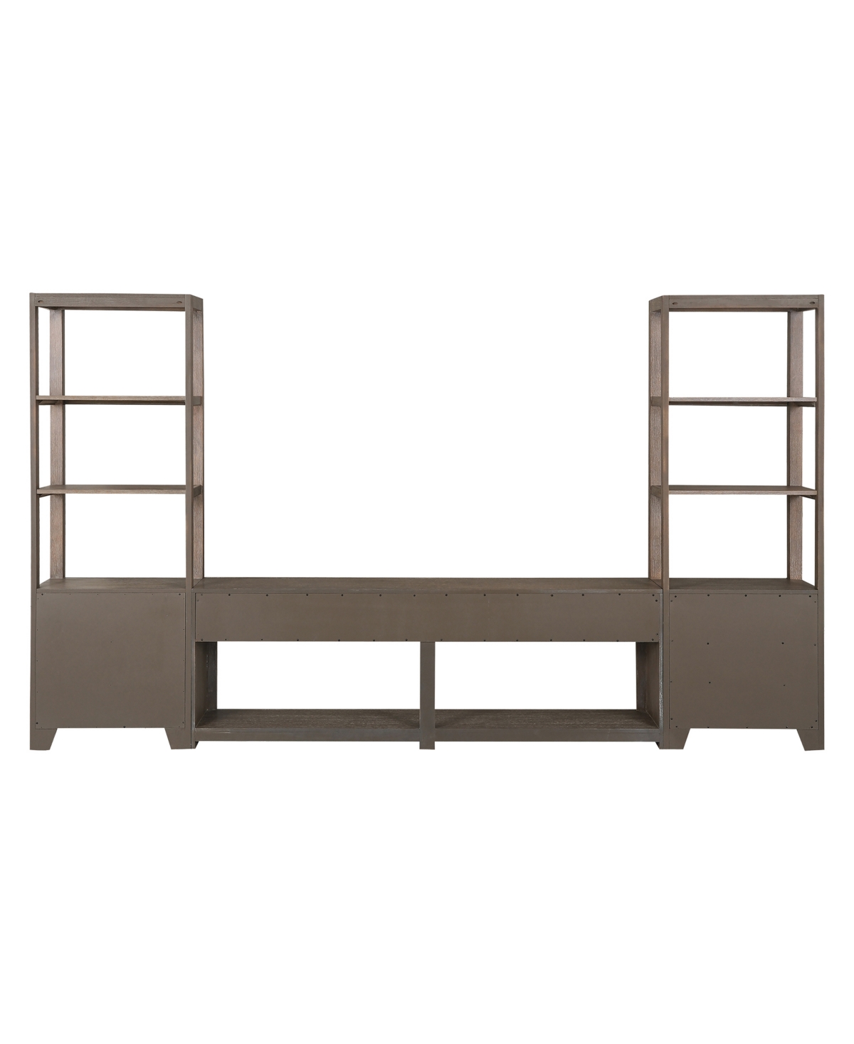 Macy's Portmore 60" Wood 3pc Tv Console Set (60" Console, 2 Piers) In Two-tone Brown Finish