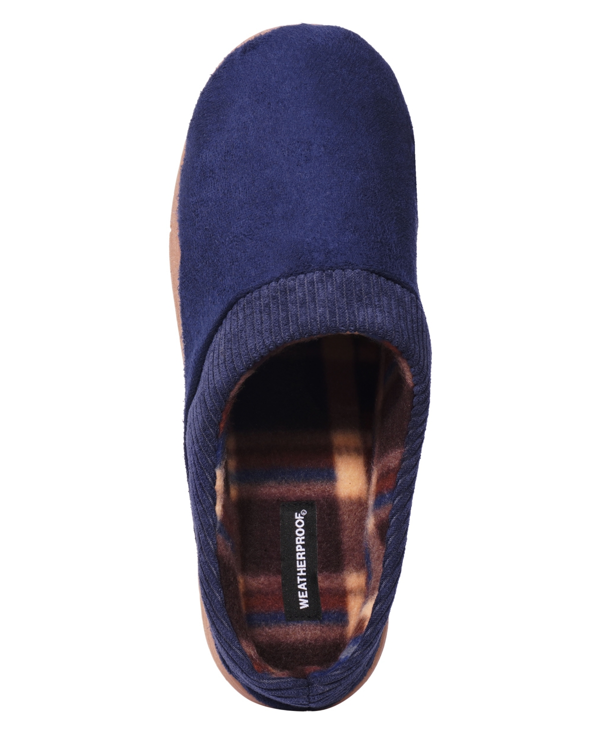 Weatherproof Men's Microsuede Clog with Corduroy Collar Fleece Plaid Liner and Indoor-Outdoor Sole Shoe