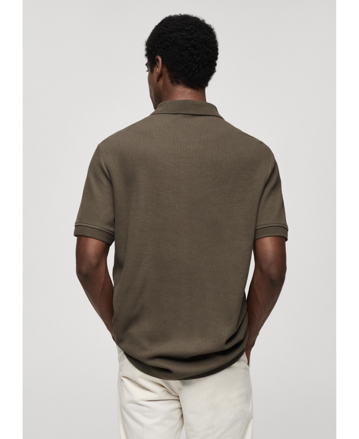 Mango Men's Ribbed Cotton Knitted Polo Shirt