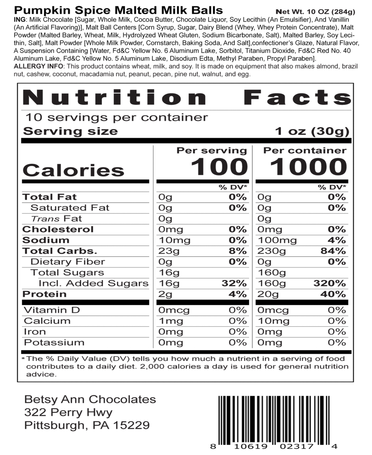 Betsy Ann Chocolates Harvest Milk Chocolate Foil Leaves Pumpkin Spice Malted Milk Balls, 2 Piece Set In No Color