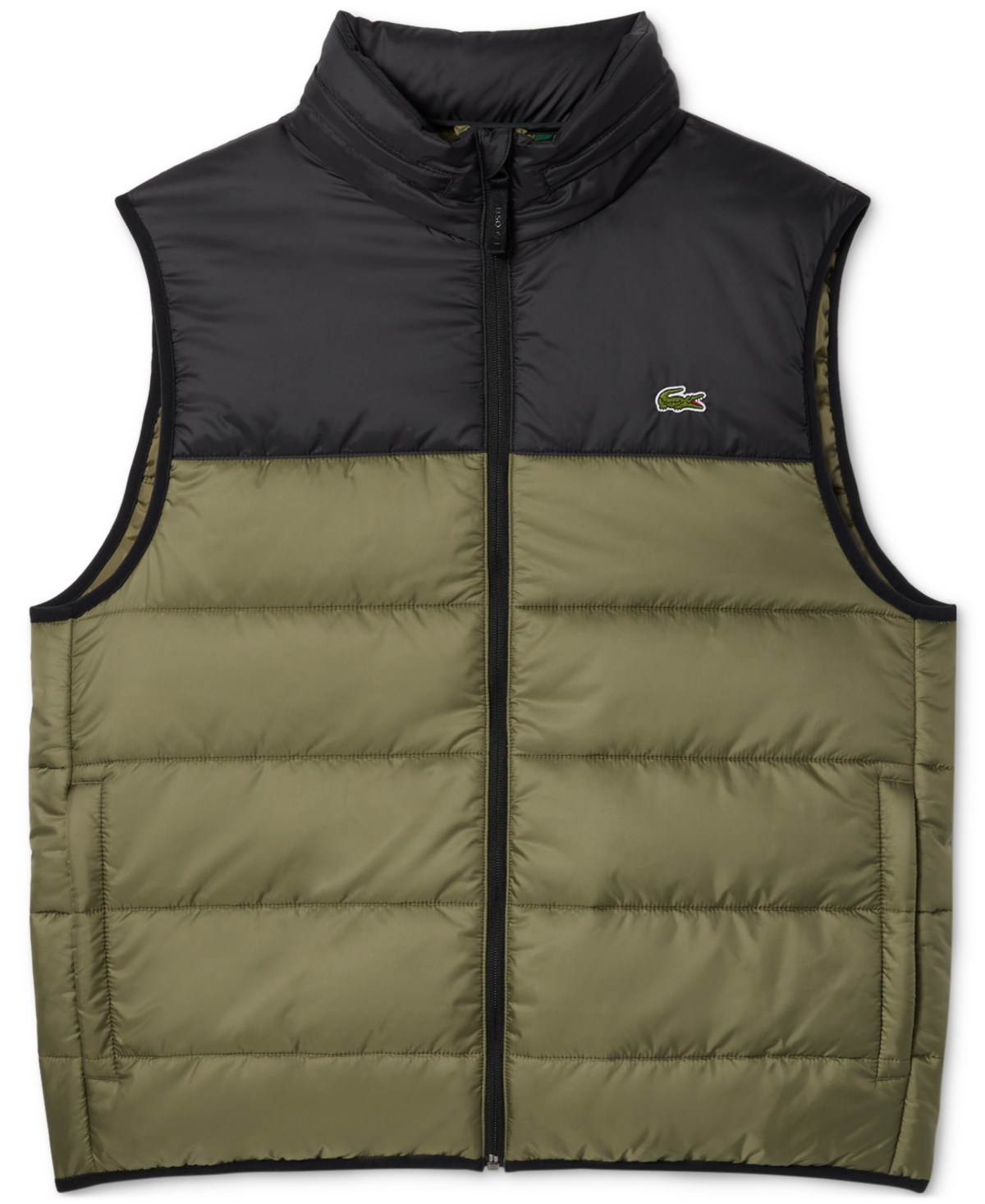 Lacoste Men's Water-repellent Puffer Vest - 48 - S/m In 3hk - Khaki,black