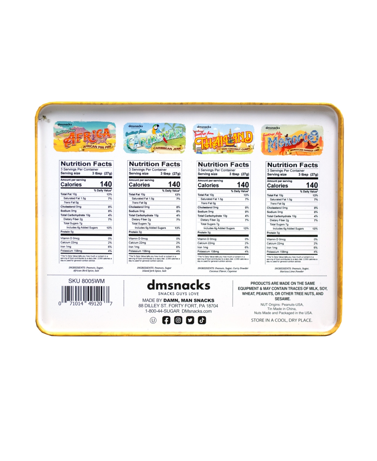 DM SNACKS AROUND THE WORLD SPICY NUTS SAMPLER TIN, 12 OZ. 