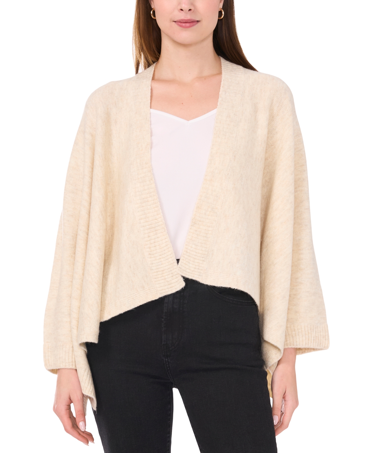 Sam & Jess Women's Open-front Handkerchief-hem Cardigan In Malted