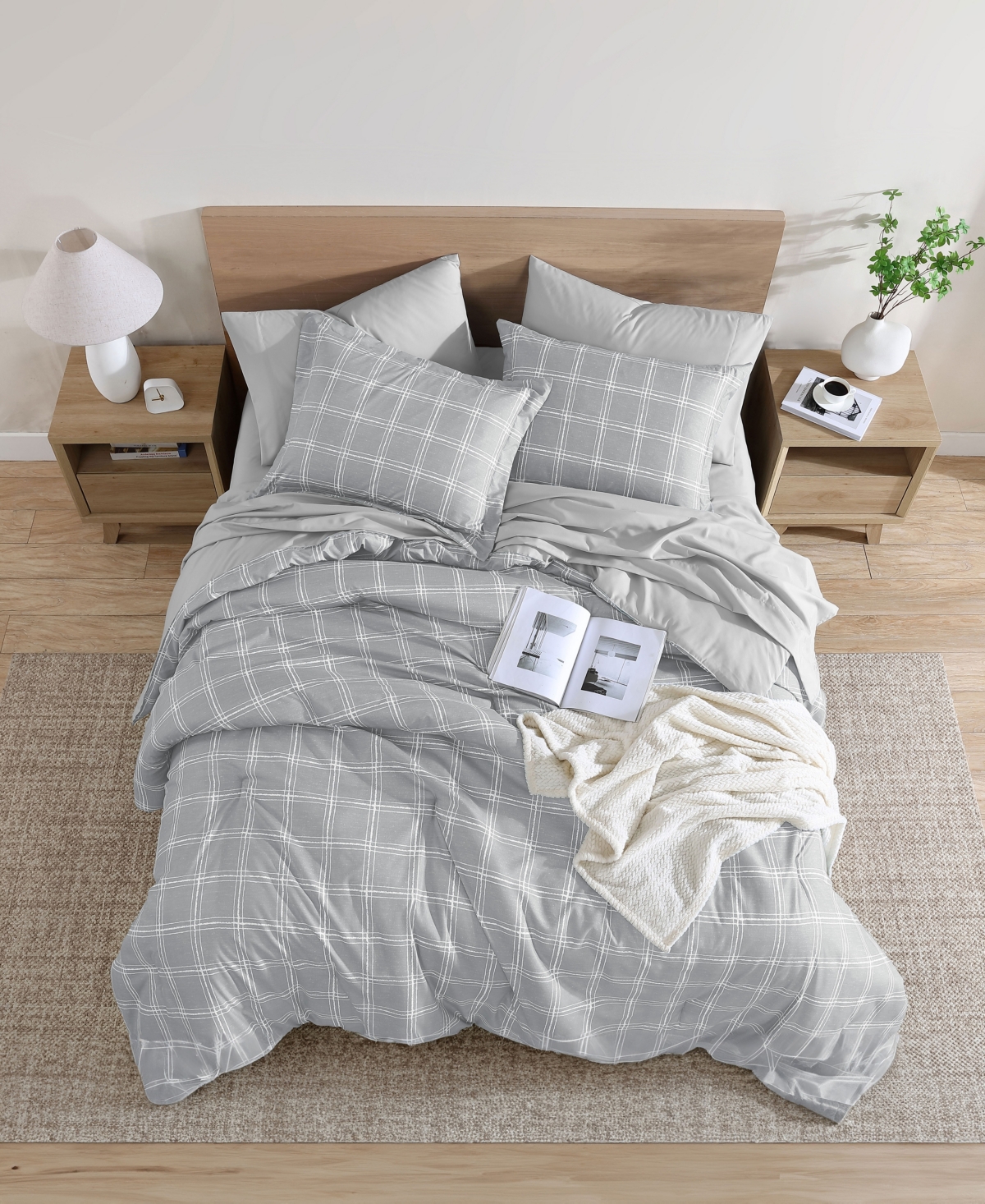 Swift Home Grid Plaid Reversible 7-pc. Comforter Set, Queen In Grey