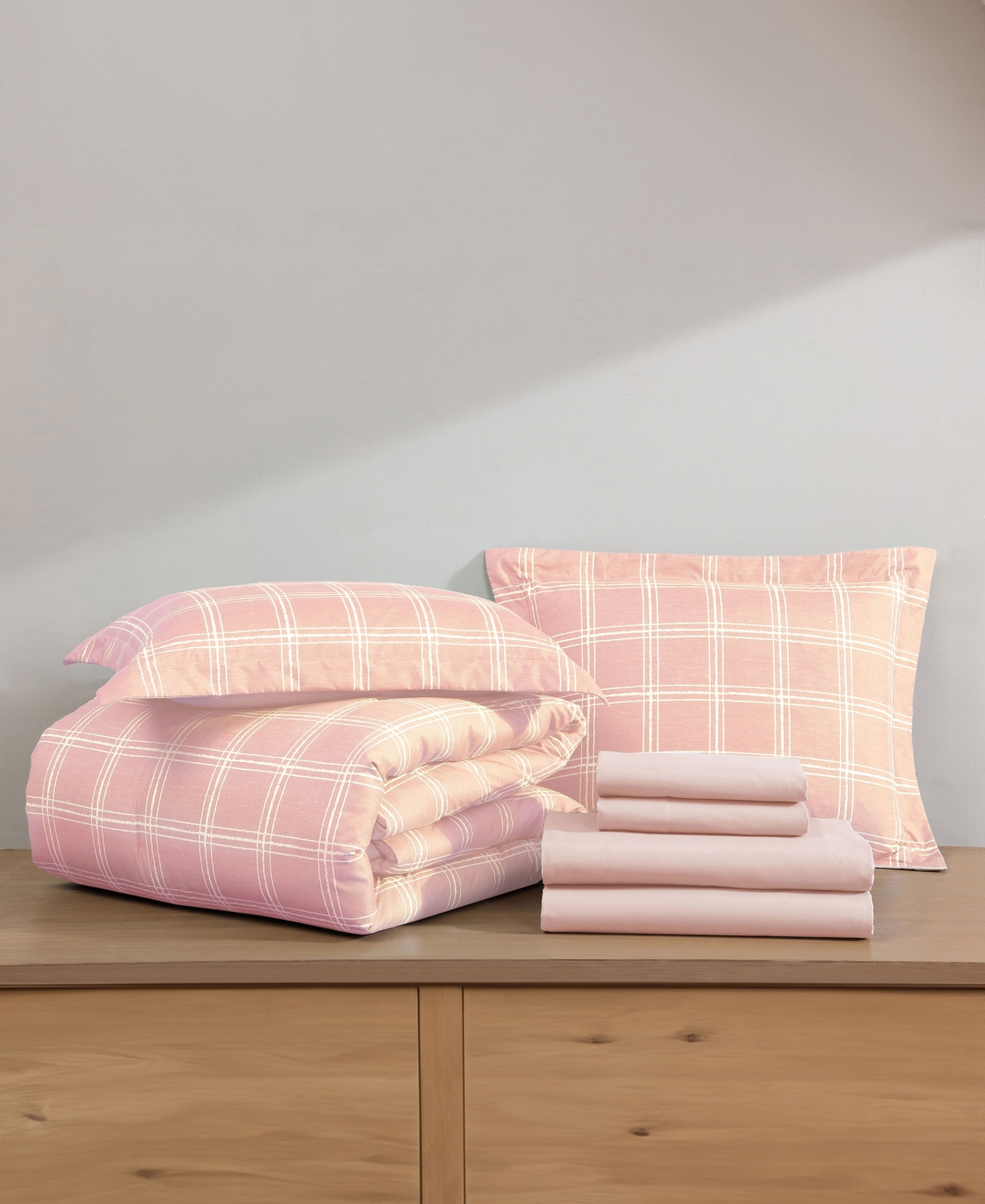 Swift Home Grid Plaid Reversible 5-pc. Comforter Set, Twin In Pink