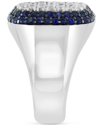 EFFY&reg; Men's White Zircon (1-7/8 ct. t.w.) & Blue Sapphire (1-3/8 ct. t.w.) Square Statement Ring in Sterling Silver