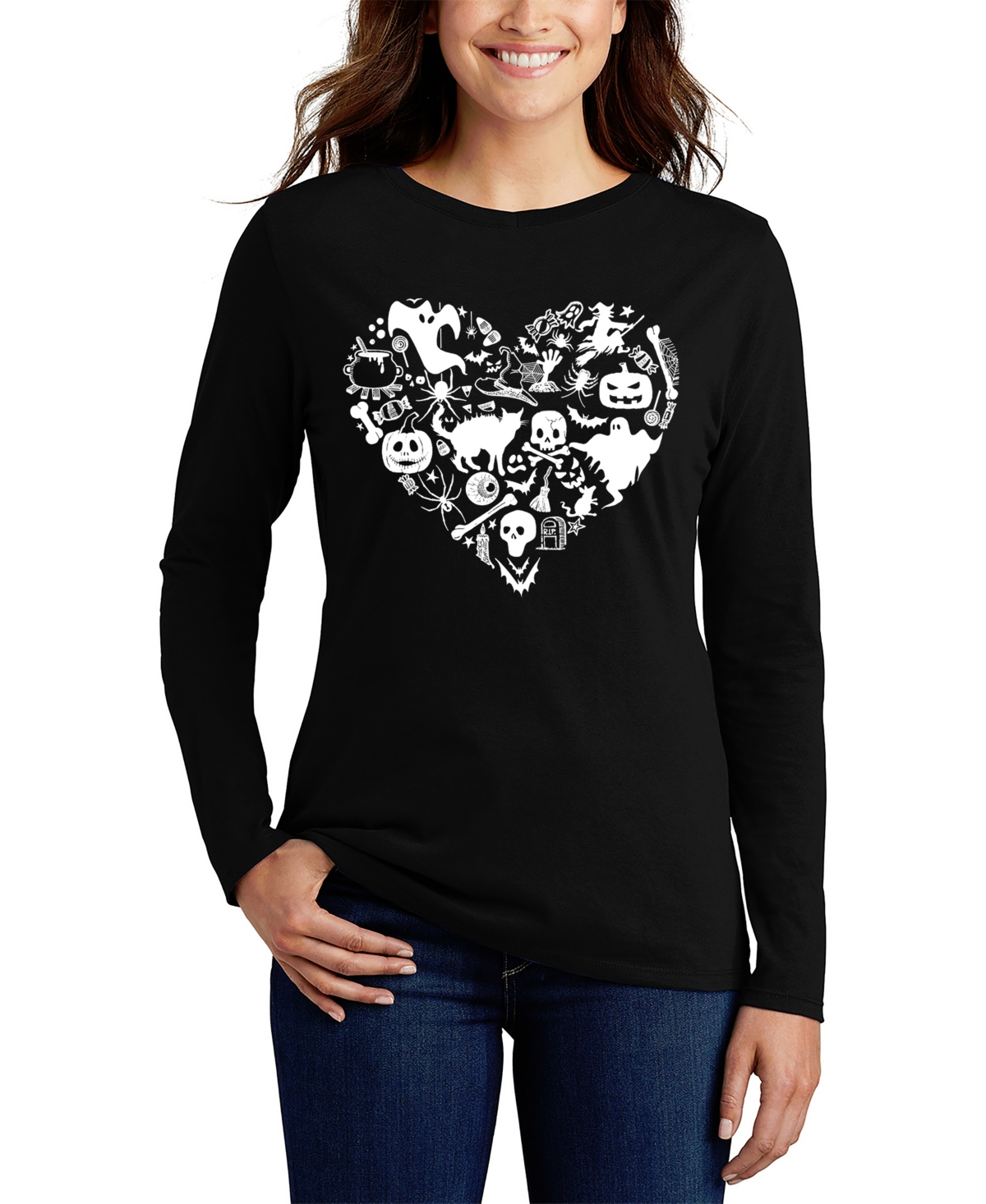 Shop La Pop Art Women's Halloween Heart Art Long Sleeve T-shirt In Black