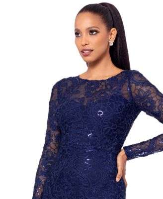 Betsy & Adam Women's Sequined Lace Long-Sleeve Gown - Macy's