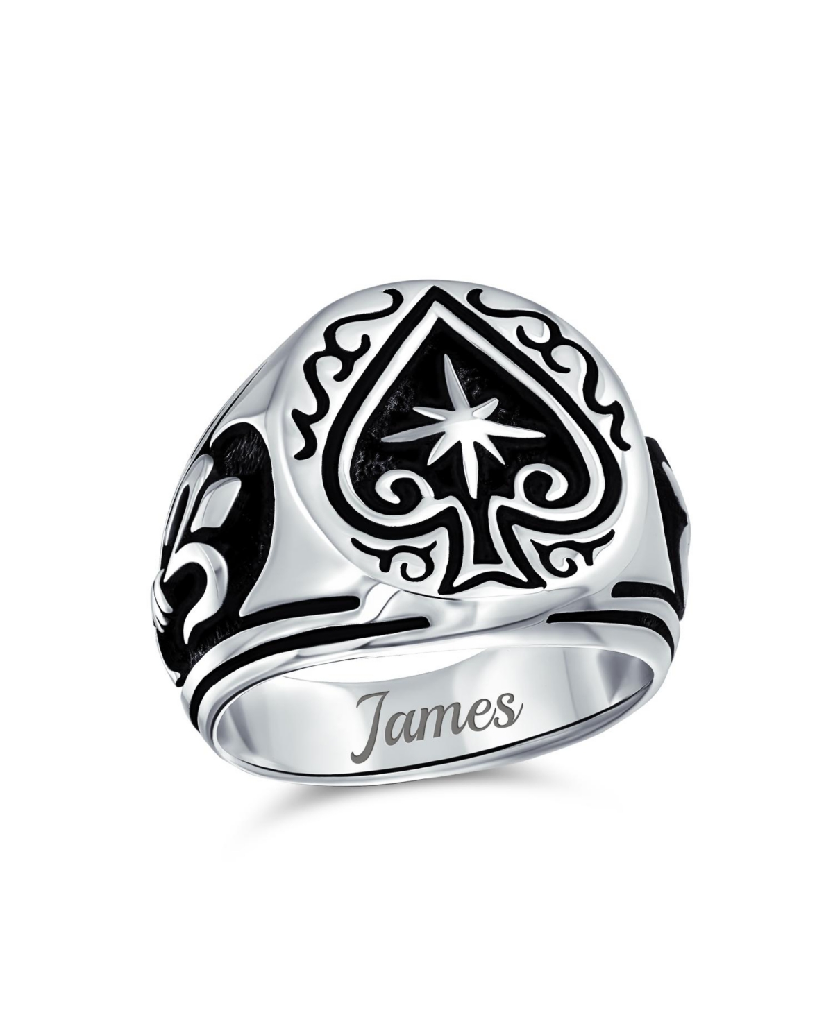 Bling Jewelry Large Good Luck Black Ace Of Spade Ring .925 Sterling- Silver