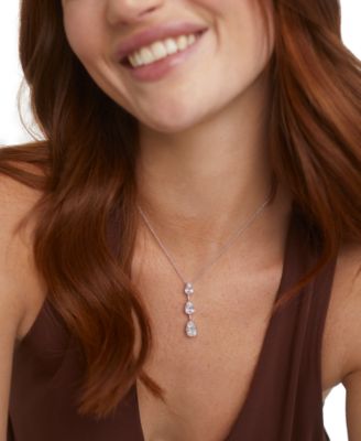 Silver-Tone Triple Pear Cubic Zirconia Drop Lariat Necklace, 16" + 2" extender, Created for Macy's