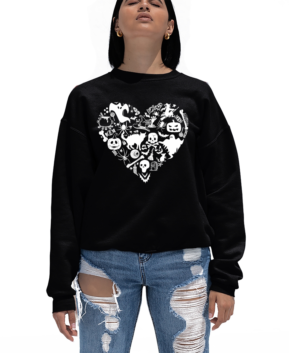 LA POP ART WOMEN'S HALLOWEEN HEART ART CREWNECK SWEATSHIRT 