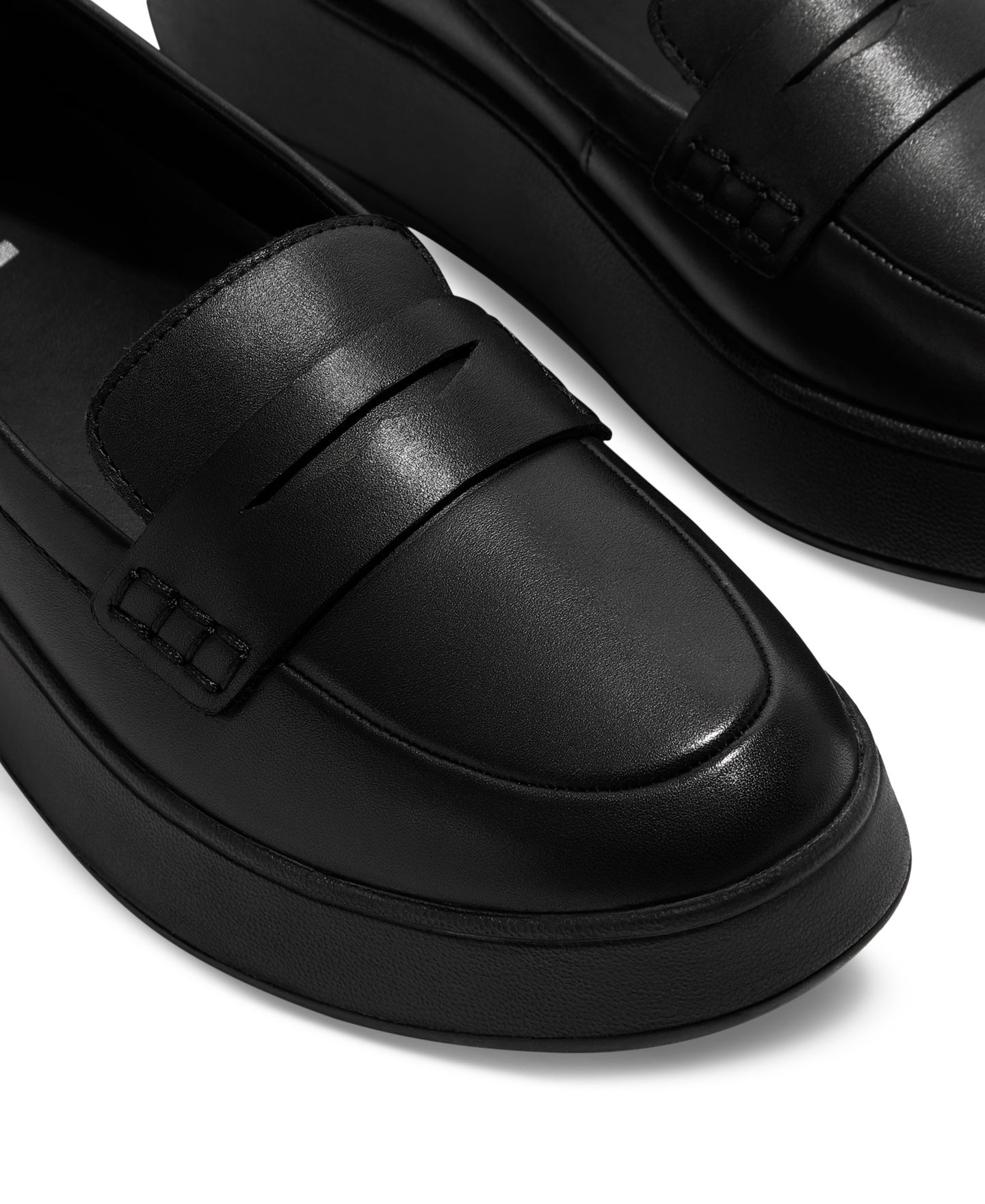 Женские туфли FitFlop F-Mode Leather Flatform Loafer Flats, цвет: Чёрный — фото 3