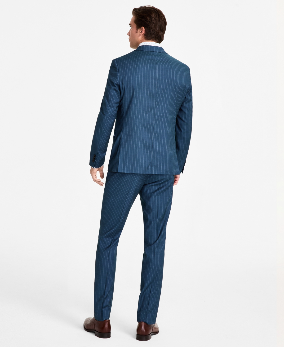 Nick Graham Men's Slim-fit Stretch Suit In Teal Stripe