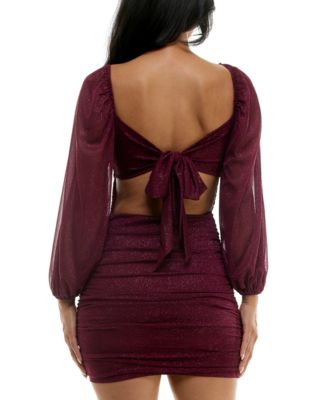 Juniors' Glittered Ruched Bodycon Dress