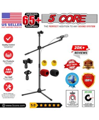Tripod Mic Stand Pair Floor Adjustable 31 to 76 Inches Boom Arm Holder Microphone Stands 360 Degree Rotating + Dual Mic MS DBL 2PCS