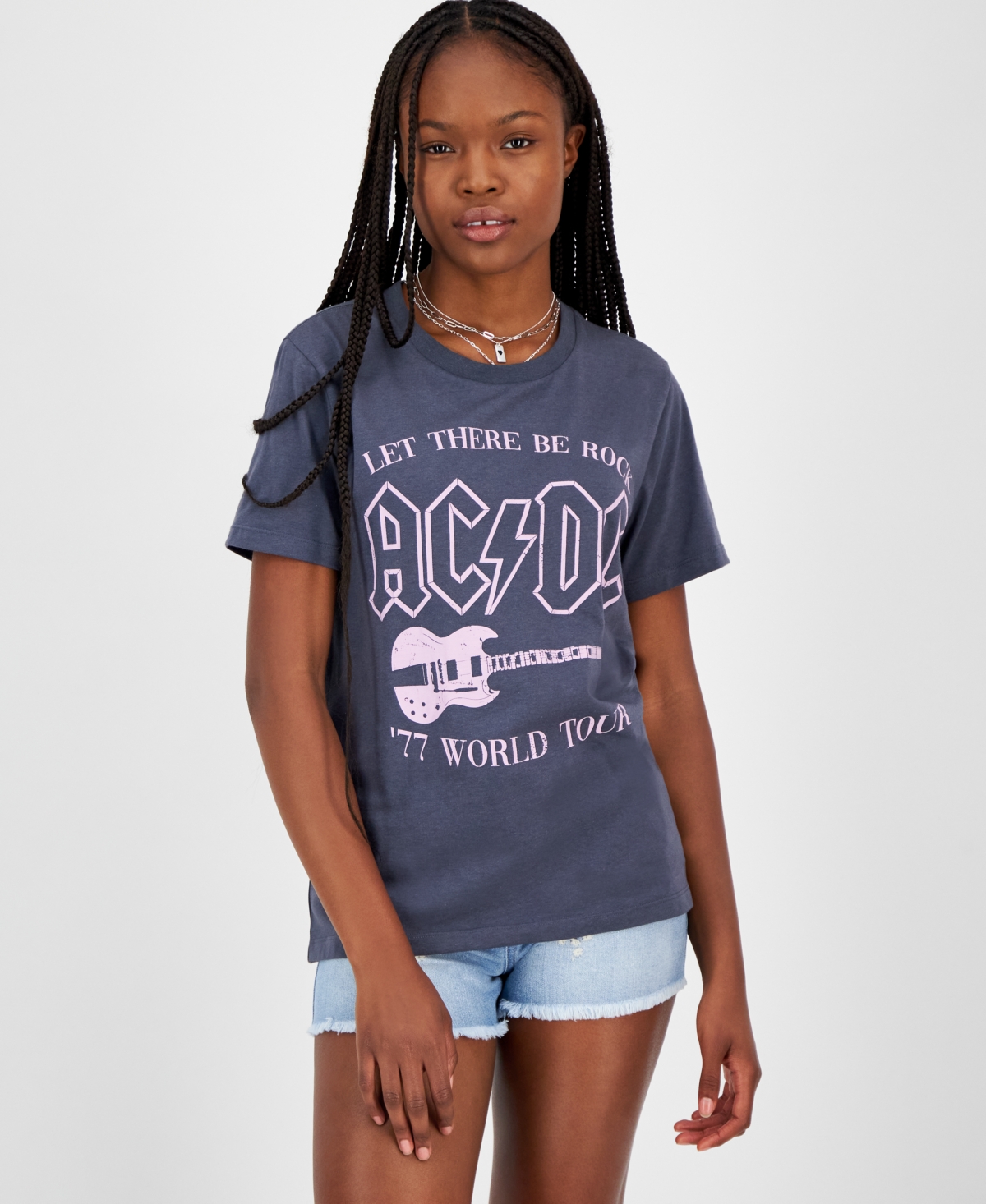 Juniors' Ac/Dc World Tour Graphic T-Shirt - Gray