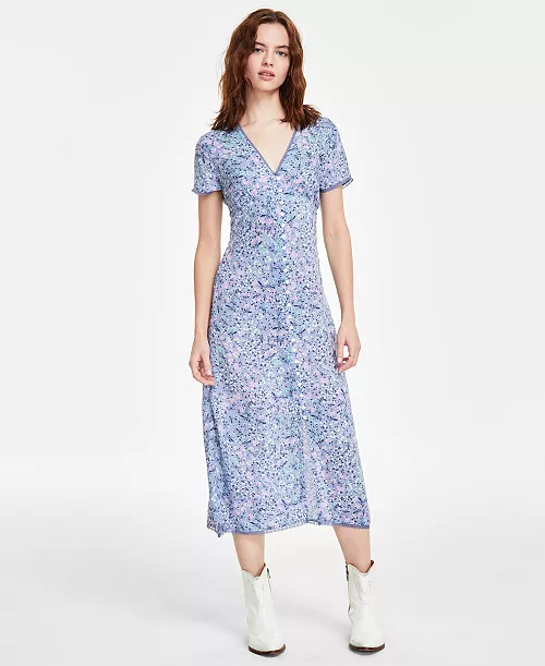 women's lace-trim floral midi dress