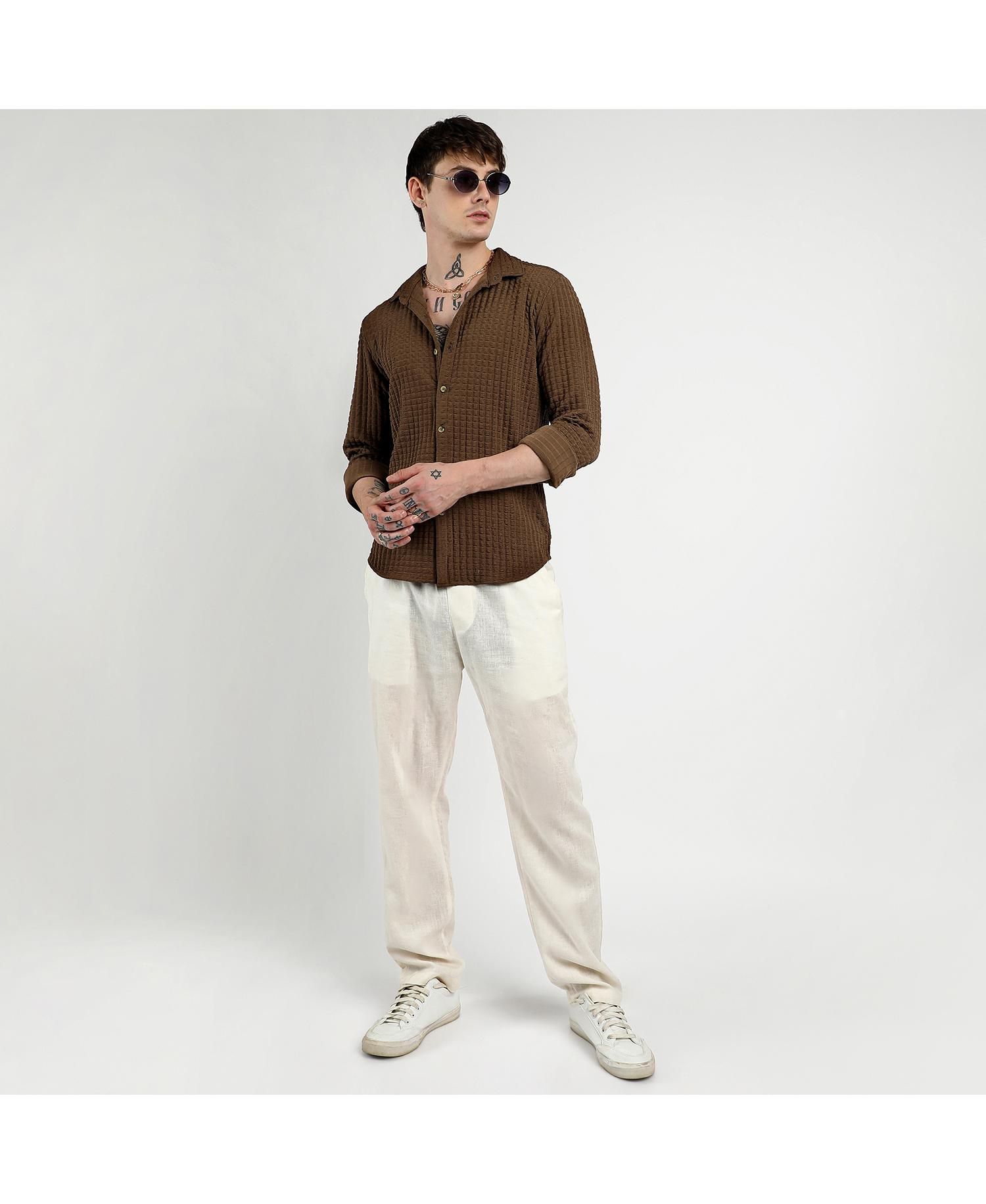 Men's Chocolate Brown Cube-Textured Shirt
