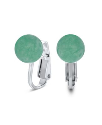 Simple Natural Stone Round Bead Clip-On Earrings Non-Piercing Sterling Silver 8MM