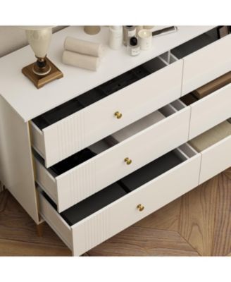 White Wooden Storage Cabinet Bedside Chest with 6-Drawer