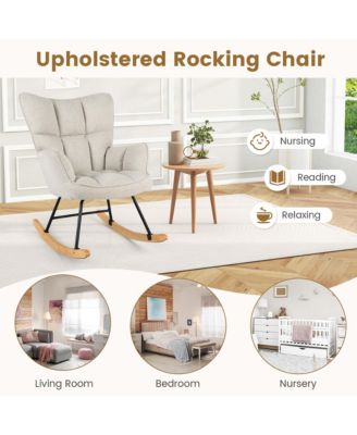1 Count Linen Fabric Nursery Rocking Chair with High Backrest Padded Armrests & Seat for Nursery Light
