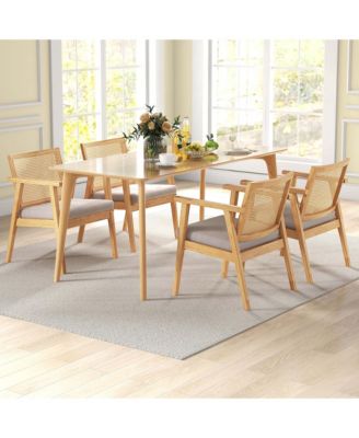 Mid Century Modern Accent Chairs Set of 4 with Breathable Rattan Back Dining Room