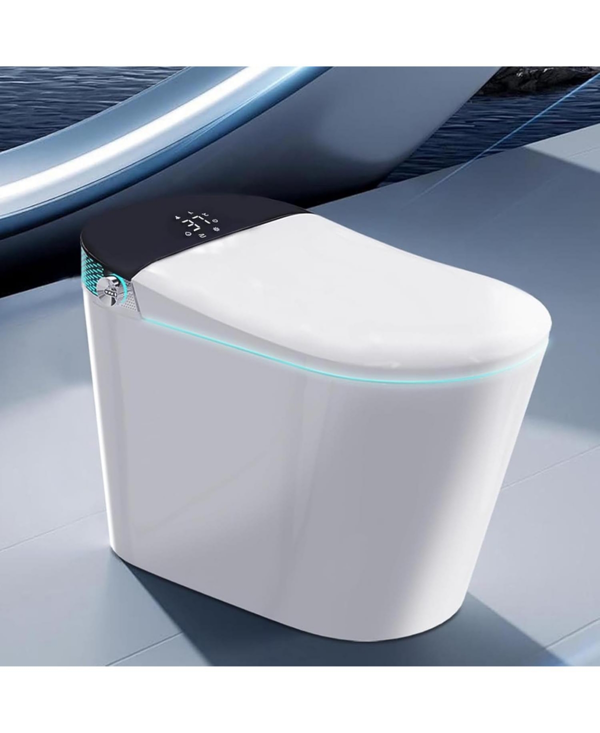 Smart Toilet Bidet with Tank Built in, Auto Open Close Lid, Foot Sensor, Heated Seat, Warm Water Sprayer & Dryer, Aromatherapy System, Modern