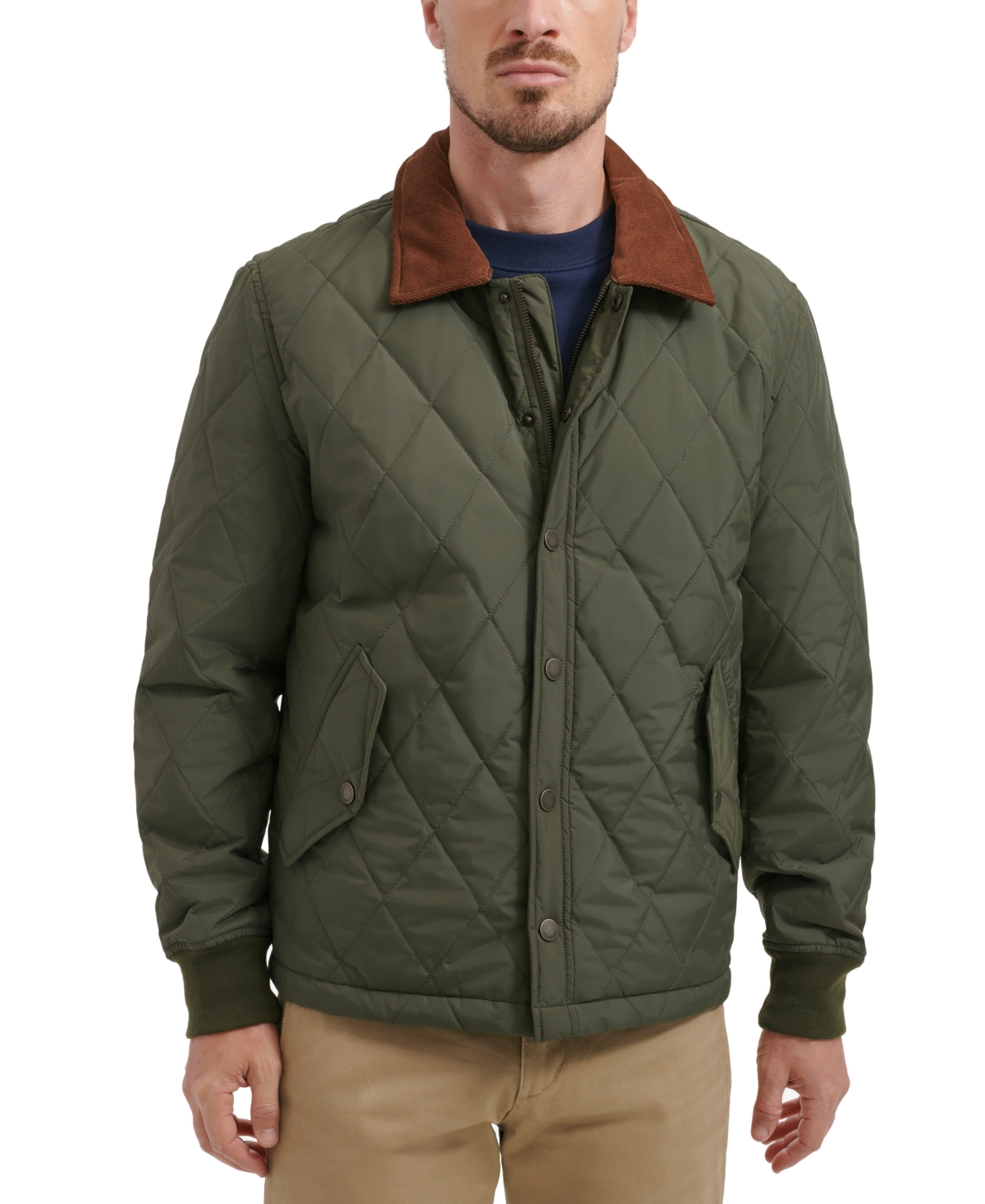 Dockers Men's Diamond-Quilted Jacket with Corduroy Collar