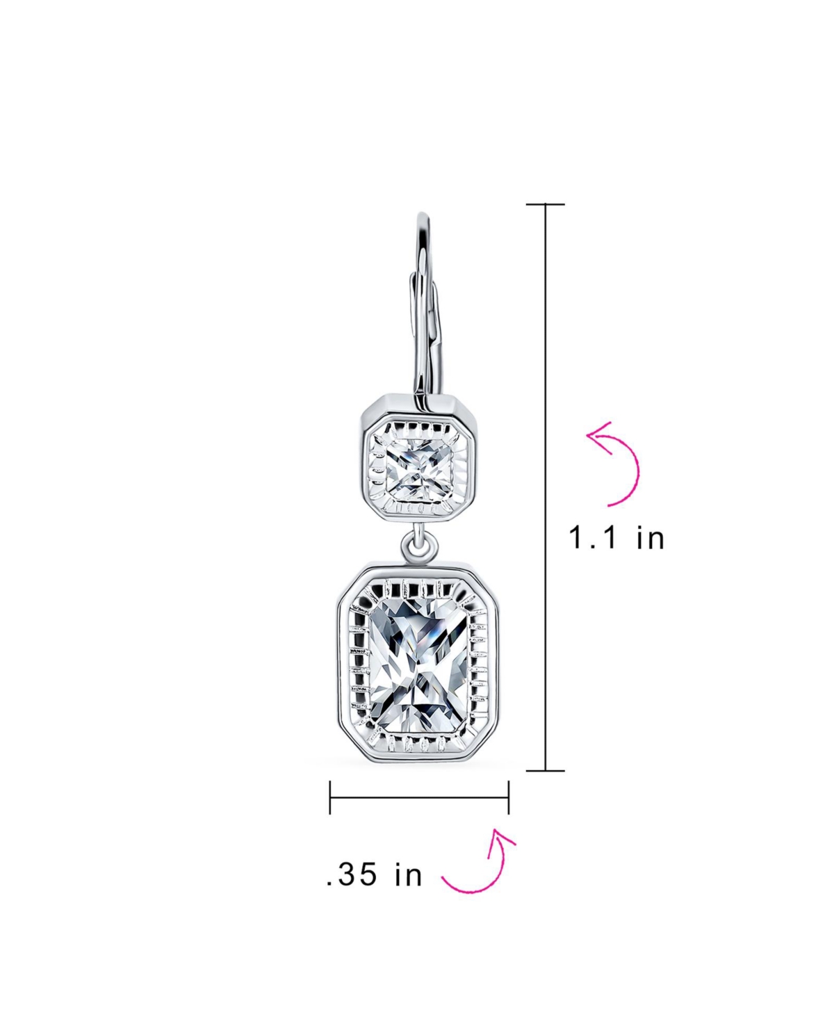 Bling Jewelry Deco Style Cubic Zirconia Cz Halo Emerald Cut Cz Lever back Drop Earrings For Women .925 Sterling Silver