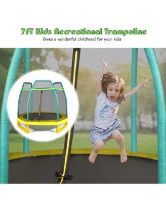 7FT Kids Trampoline W/Safety Enclosure Net Spring Pad
