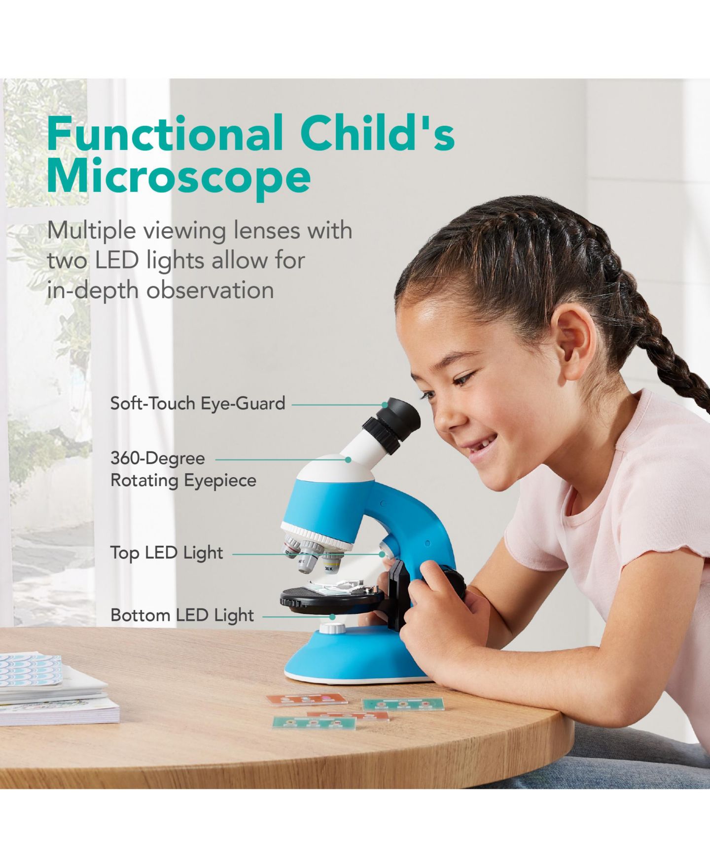 Детские игрушки Best Choice Products Kids Microscope Stem Set 1200x Zoom, 30-Piece Science Kit, Ages 6+, цвет: Синий — фото 2