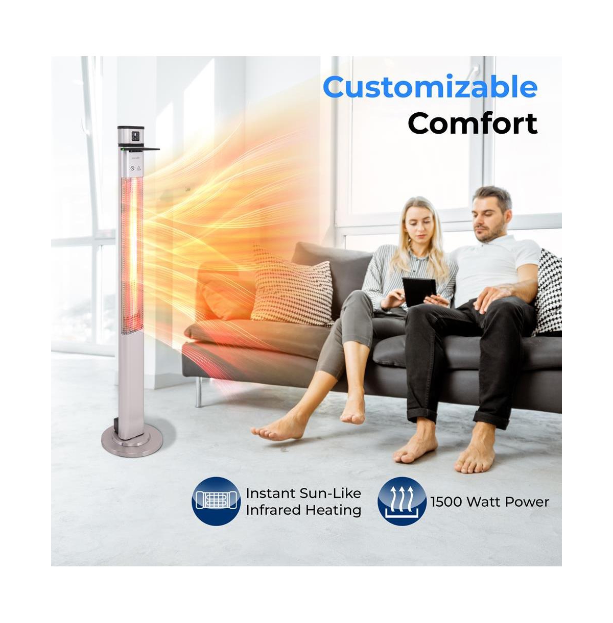 SereneLife 1500W Floor Standing Patio Heater with Remote Control and Three Power Settings