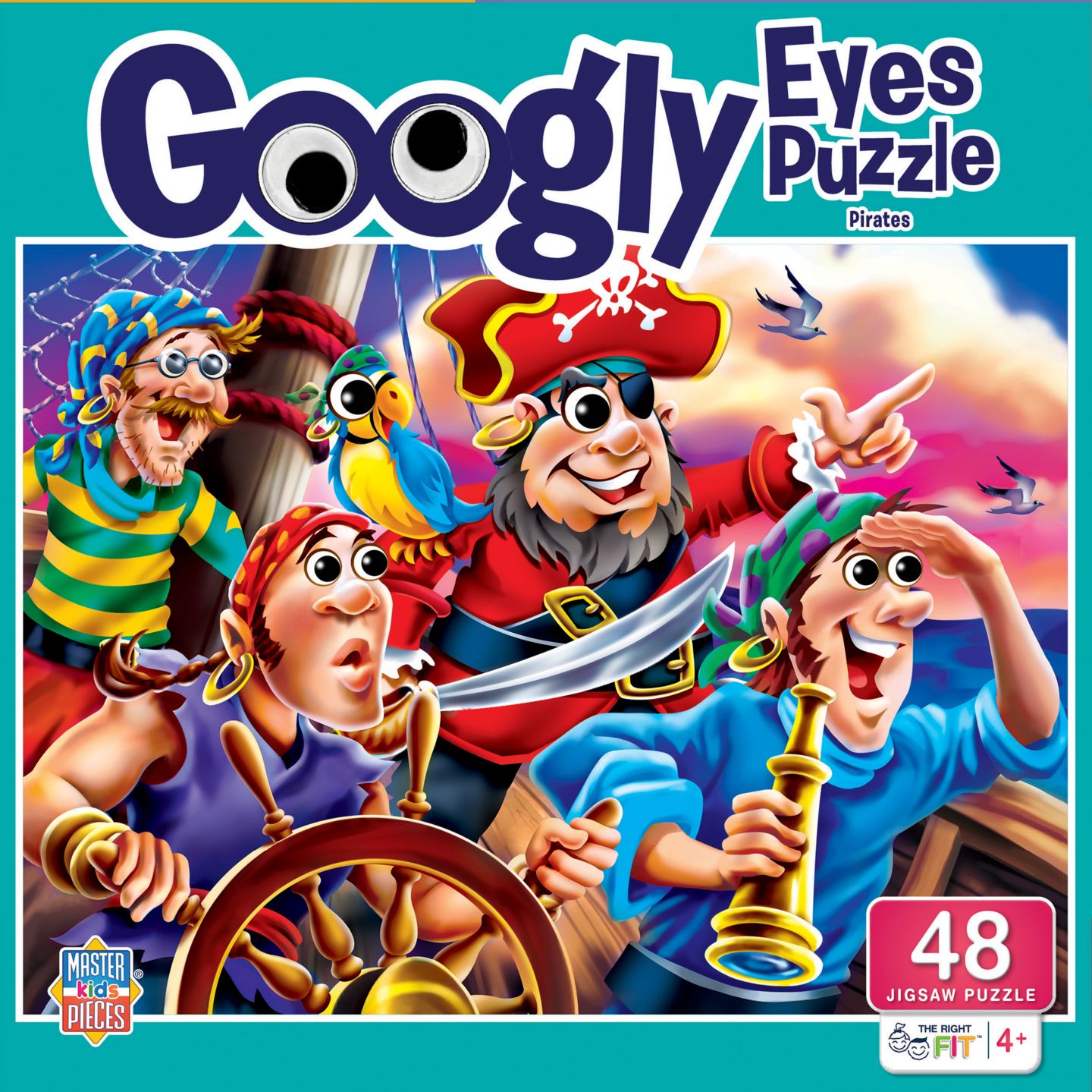 Пазл MasterPieces Puzzles Googly Eyes Pirates, 48 деталей, от 4 лет, цвет: Разноцветный — фото 1