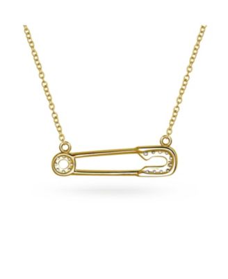 Safety Pin Pendant Necklace with CZ Accents - Symbol of Solidarity - Gold Plated Sterling Silver