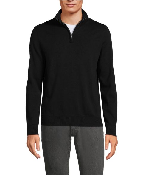 Мужской свитер Lands' End Long Sleeve Fine Gauge Cotton Quarter Zip, цвет: Чёрный